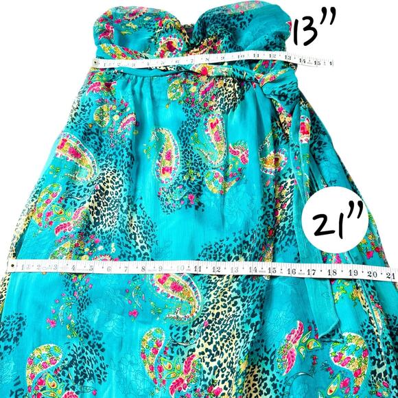 Sheer Strapless Maxi Dress Fire L Teal Pink Paisley Babydoll Fairycore Ethereal - Picture 5 of 9